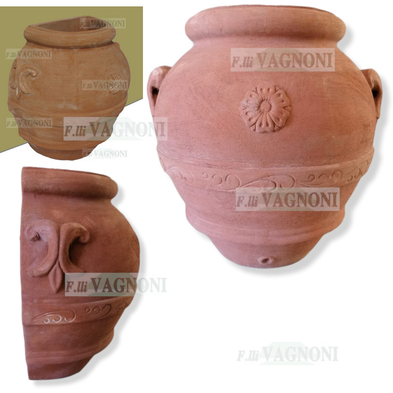 MEZZO ORCIO ANFORA TOSCANA A PARETE TERRACOTTA CM. 60